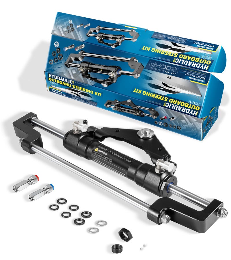 Camoo HC53453 Hydraulic Steering Cylinder 300HP Front Mount Helm Replace for Seastar Outboard Steering Cylinder HC53453 Max Pressure 103MPa1500PSI with TwoWay Lock Valve and ORB Fittings